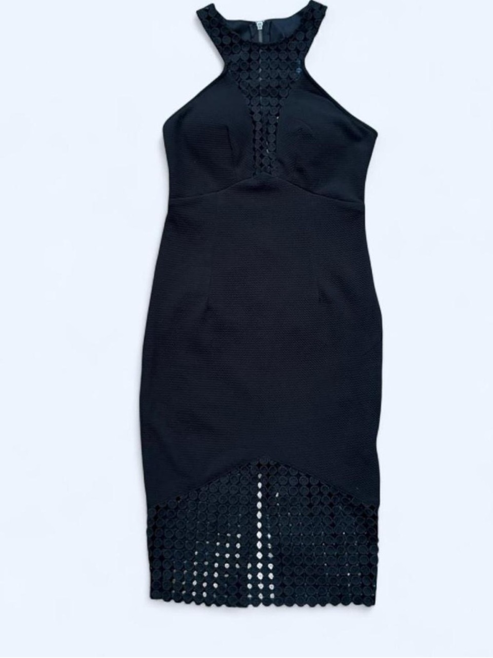 Black Crochet-Trim Halter Bodycon Dress